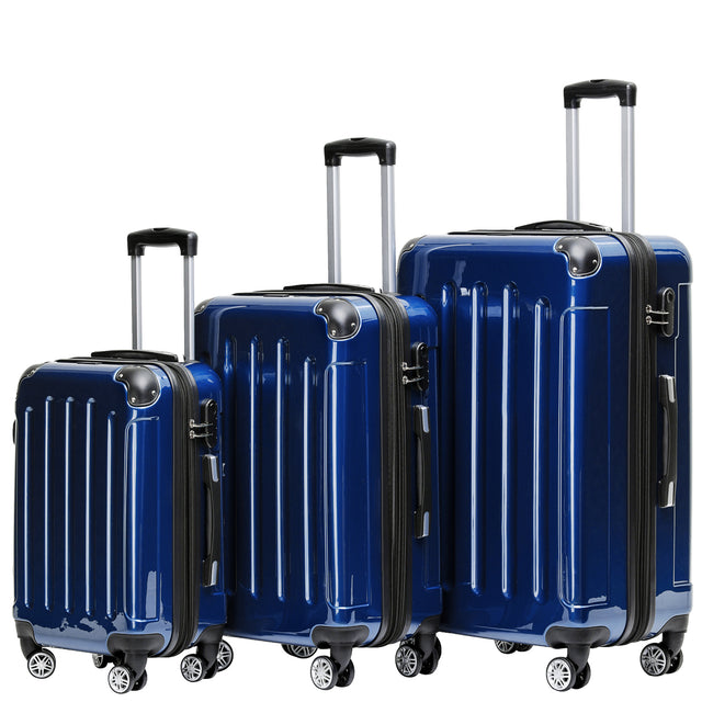 Beibye B2048 Kofferset M-L-XL für Handgepäck, Kurz- & Langstrecken, 360° Doppelrollen, Hochglanz-Polycarbonat, Volumen erweiterbar