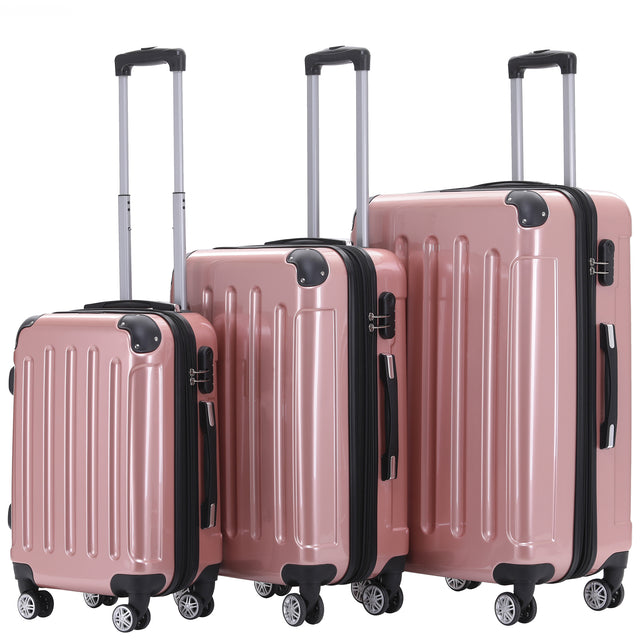 Beibye B2048 Kofferset M-L-XL für Handgepäck, Kurz- & Langstrecken, 360° Doppelrollen, Hochglanz-Polycarbonat, Volumen erweiterbar