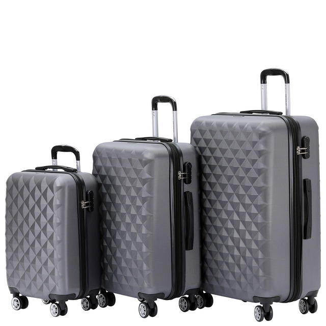 Beibye B2066 Kofferset M-L-XL für Handgepäck, Kurz- & Langstrecken, 360° gummierte Doppelrollen, ABS-Hartschale, L & XL erweiterbar