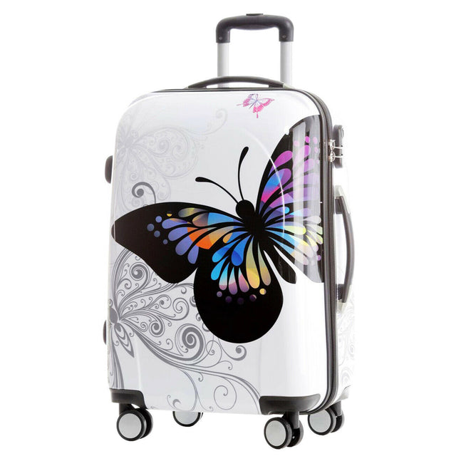 Beibye B2060 XL Reisekoffer für Langstrecken & Familie, 360° Doppelrollen, Hochglanz-ABS/Polycarbonat mit Schmetterlingsmuster, TSA-Schloss, 77 x 53 x 31 cm