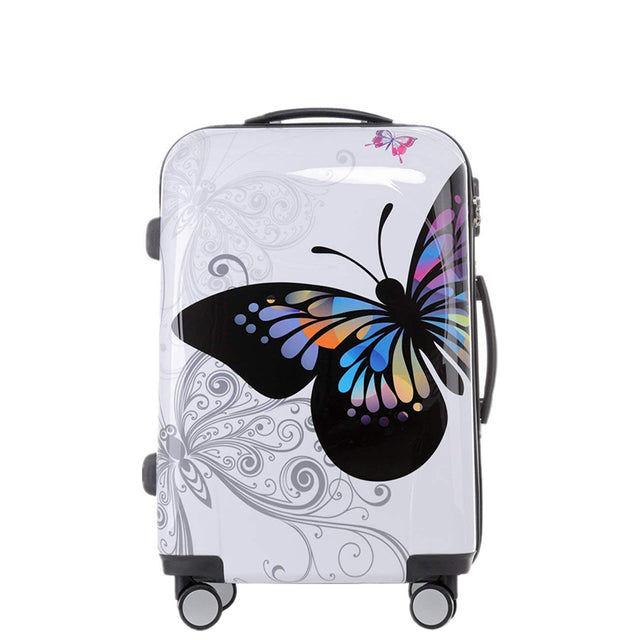 Beibye B2060 XL Reisekoffer für Langstrecken & Familie, 360° Doppelrollen, Hochglanz-ABS/Polycarbonat mit Schmetterlingsmuster, TSA-Schloss, 77 x 53 x 31 cm