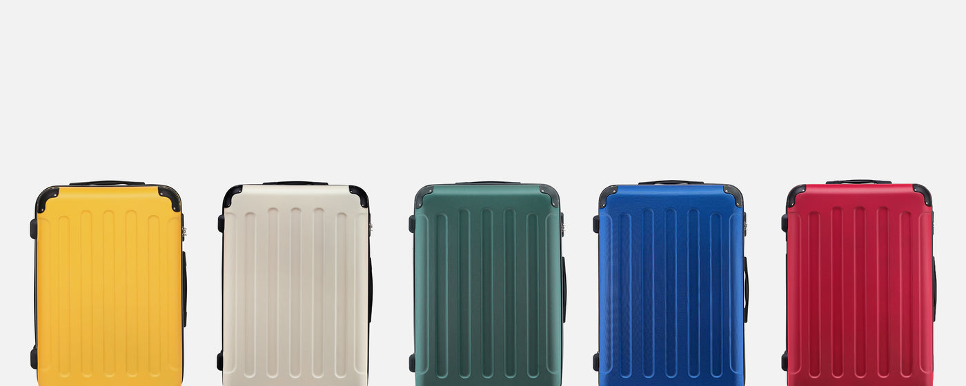 Beibye B2045 Serie 3-teiliges Kofferset – 5 farbige Hartschalen-Koffer (Gelb, Creme, Grün, Blau, Rot) mit 360° Doppelrollen, Teleskopgriff und robustem ABS-Material, entwickelt für komfortables und sicheres Reisen.