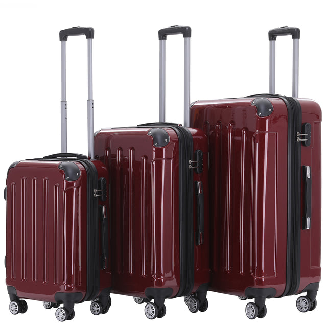 Beibye B2048 Kofferset M-L-XL für Handgepäck, Kurz- & Langstrecken, 360° Doppelrollen, Hochglanz-Polycarbonat, Volumen erweiterbar