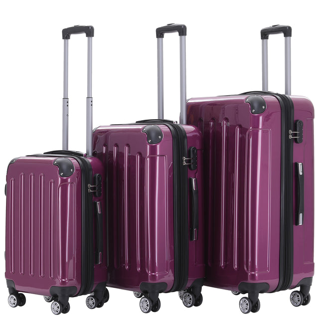 Beibye B2048 Kofferset M-L-XL für Handgepäck, Kurz- & Langstrecken, 360° Doppelrollen, Hochglanz-Polycarbonat, Volumen erweiterbar