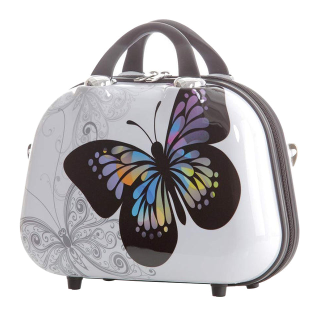 Beibye B2060 S Beauty Case für Kosmetik & Kurzreisen, Hochglanz-Design mit Schmetterlingsmuster, robustes ABS/Polycarbonat, 34 x 32 x 16 cm