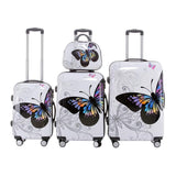 Beibye B2060 Kofferset S-M-L-XL mit Beauty Case, für Kurz- & Langreisen, 360° Doppelrollen, Hochglanz-ABS/Polycarbonat mit Schmetterlingsmuster, TSA-Schloss